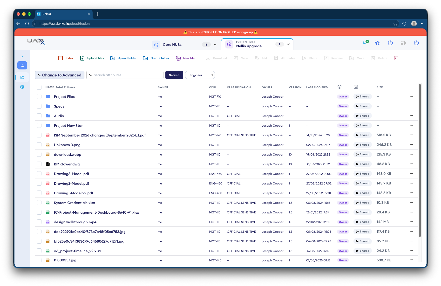 Fusion HUB file list with upload, create and file actions